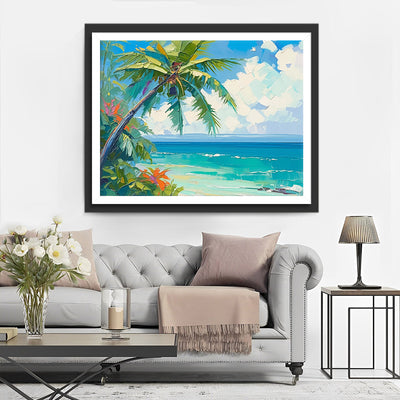 Palmier au Bord de la Mer Broderie Diamant