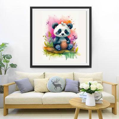 Panda Assis sur un Tas de Rochers Broderie Diamant