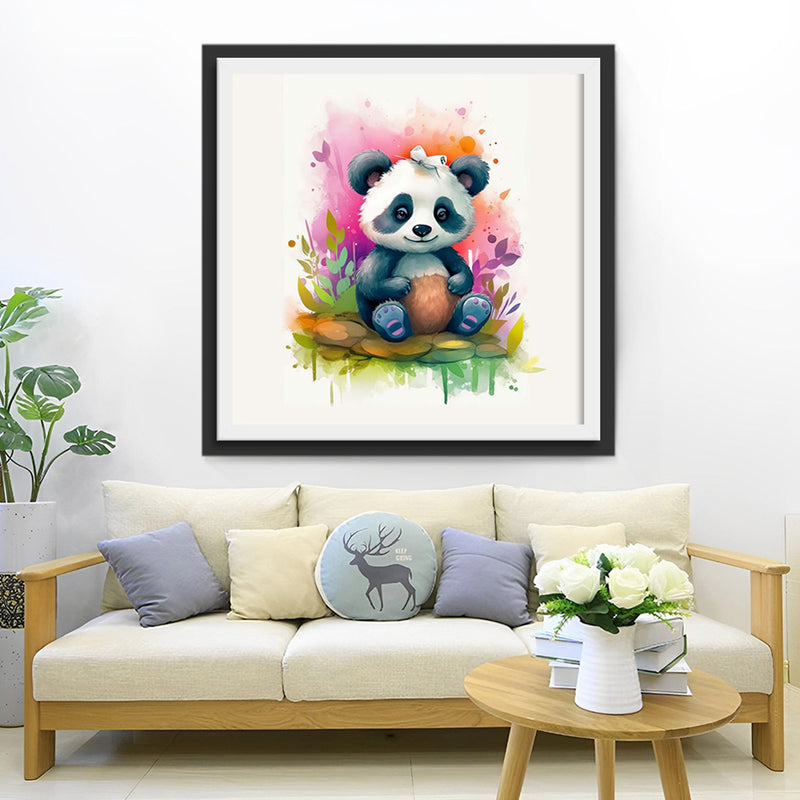 Panda Assis sur un Tas de Rochers Broderie Diamant