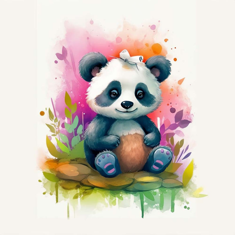 Panda Assis sur un Tas de Rochers Broderie Diamant