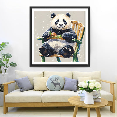 Panda Assis sur une Chaise en Bambou Broderie Diamant