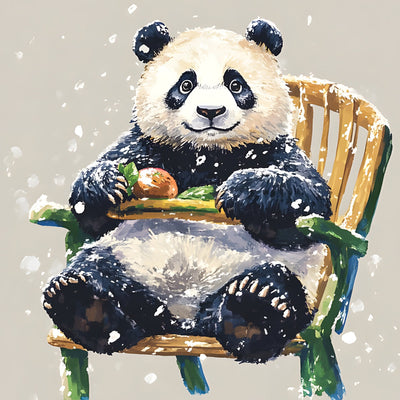 Panda Assis sur une Chaise en Bambou Broderie Diamant