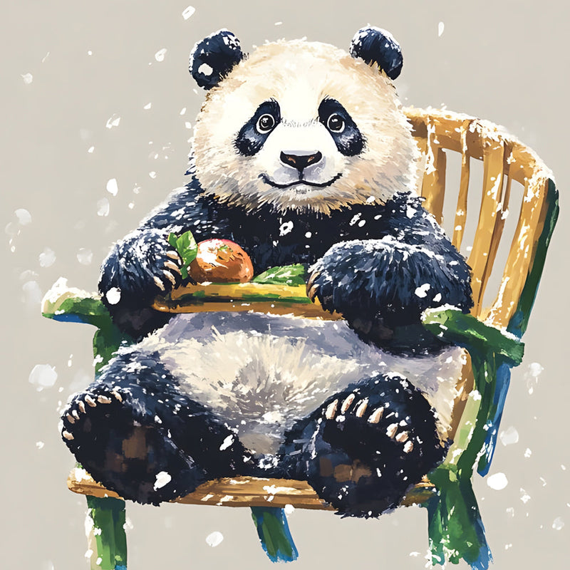 Panda Assis sur une Chaise en Bambou Broderie Diamant