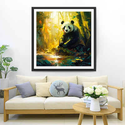 Panda dans la Forêt de Bambous Broderie Diamant