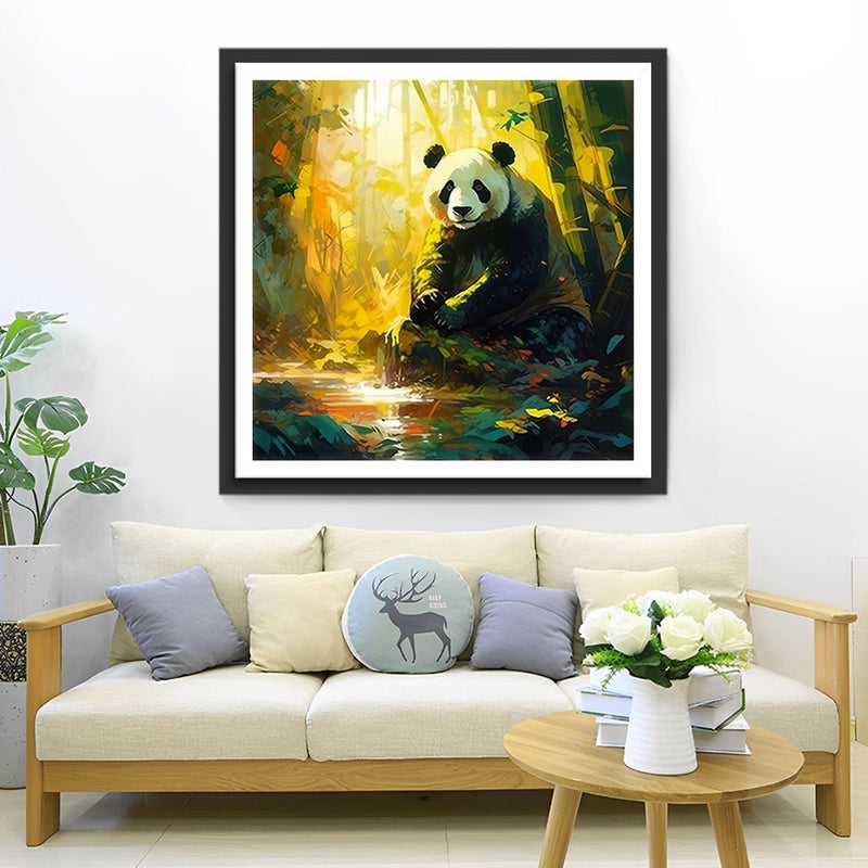 Panda dans la Forêt de Bambous Broderie Diamant