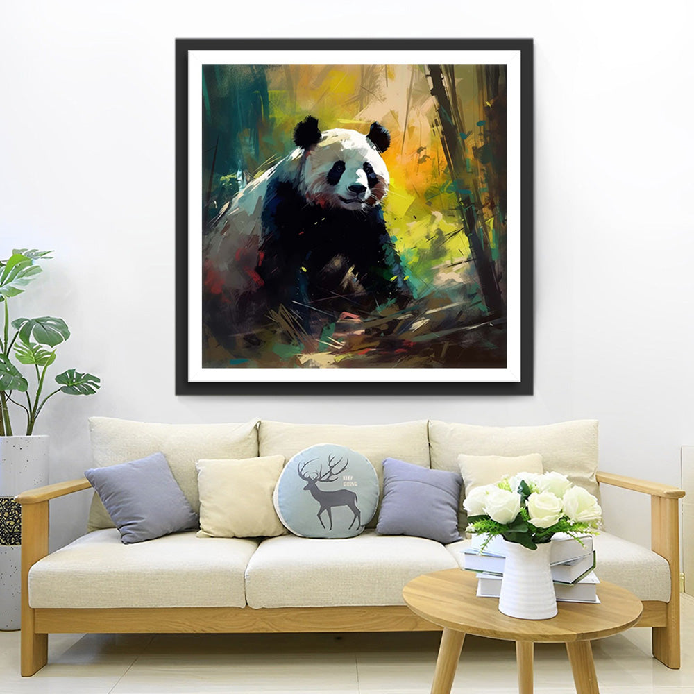Panda dans la Forêt de Bambous Broderie Diamant