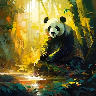 Panda dans la Forêt de Bambous Broderie Diamant