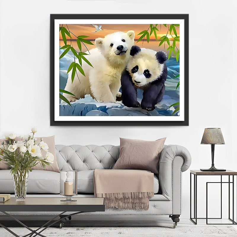 Panda et Ours Blanc Broderie Diamant