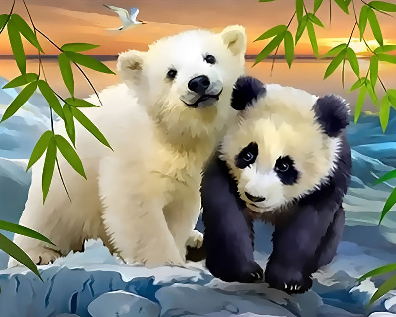 Panda et Ours Blanc Broderie Diamant