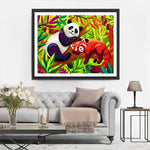 Panda et Panda Roux sur une Branche Broderie Diamant