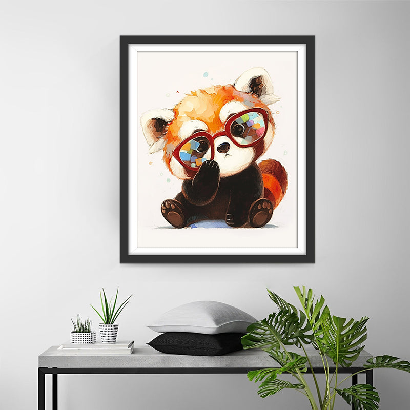 Panda Roux avec Lunettes Broderie Diamant