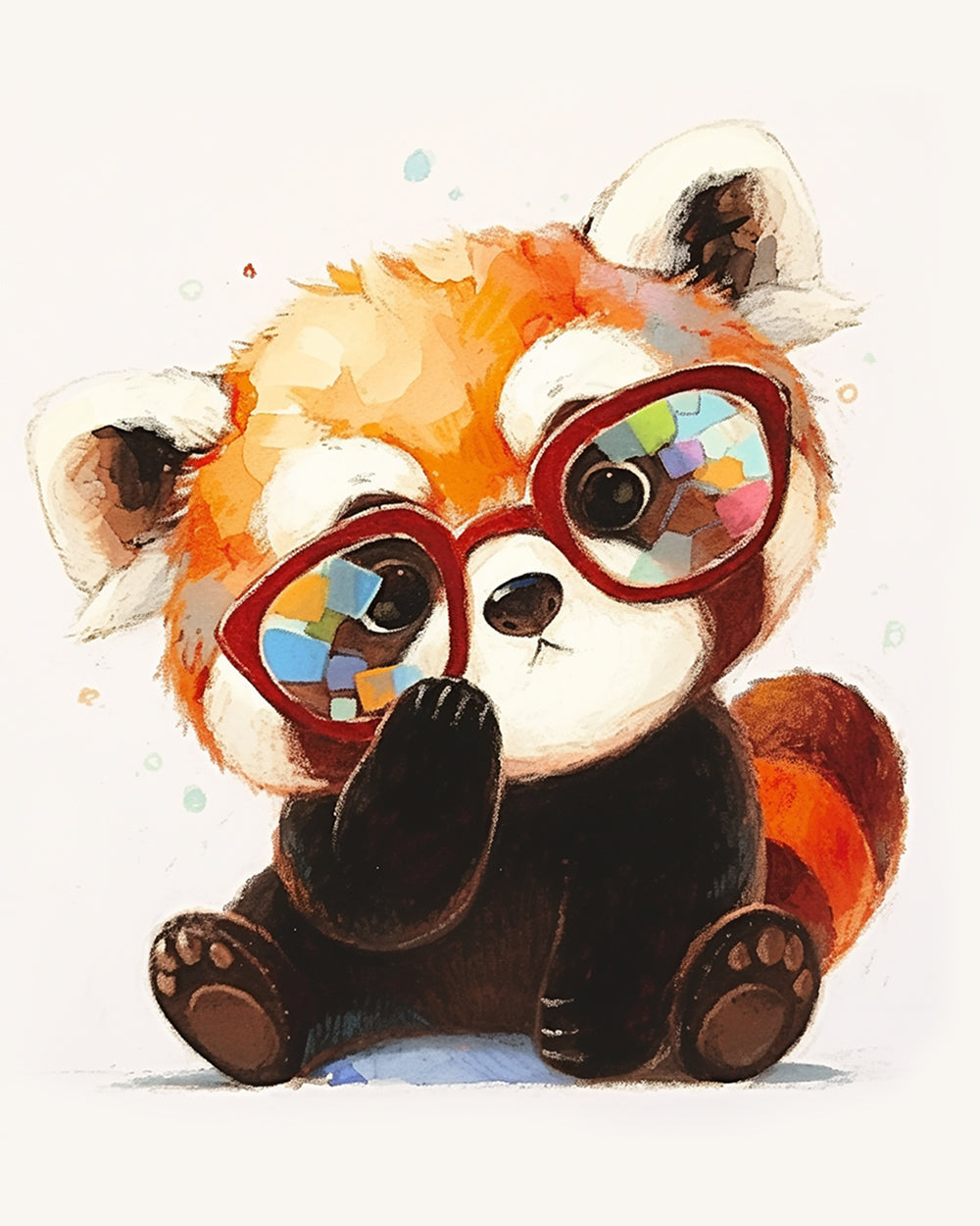Panda Roux avec Lunettes Broderie Diamant