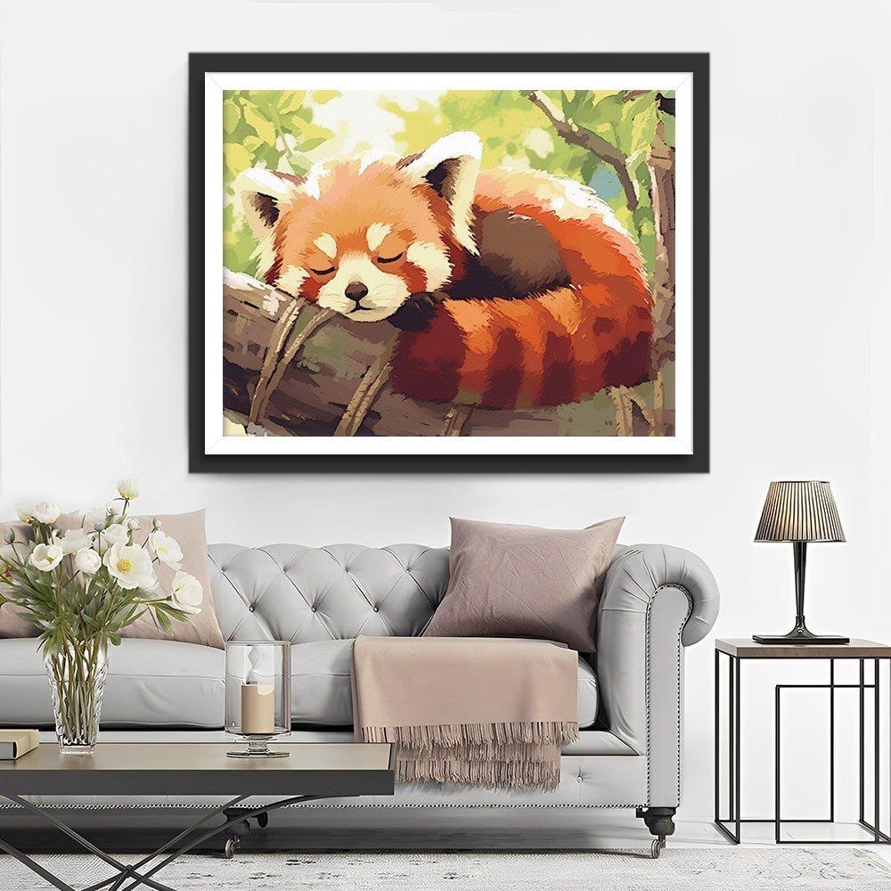 Panda Roux Dormant dans un Arbre Broderie Diamant