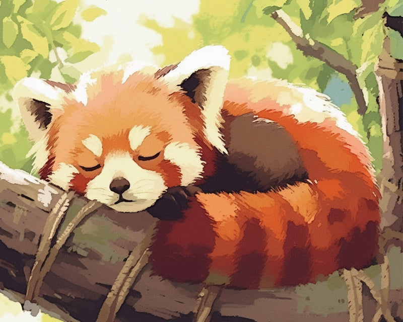 Panda Roux Dormant dans un Arbre Broderie Diamant