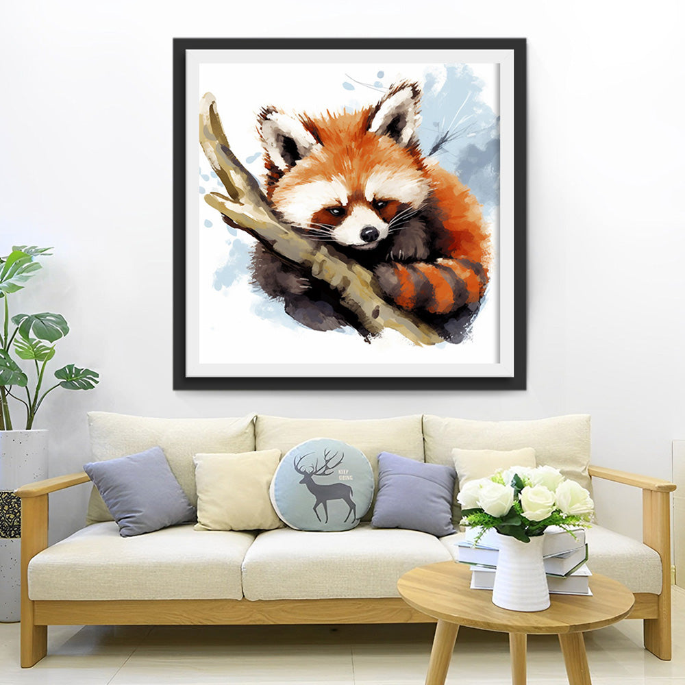 Panda Roux sur un Tronc d’Arbre Broderie Diamant