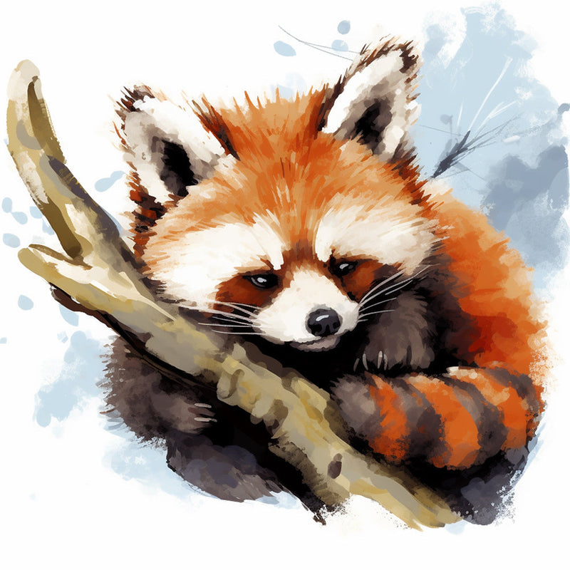 Panda Roux sur un Tronc d’Arbre Broderie Diamant