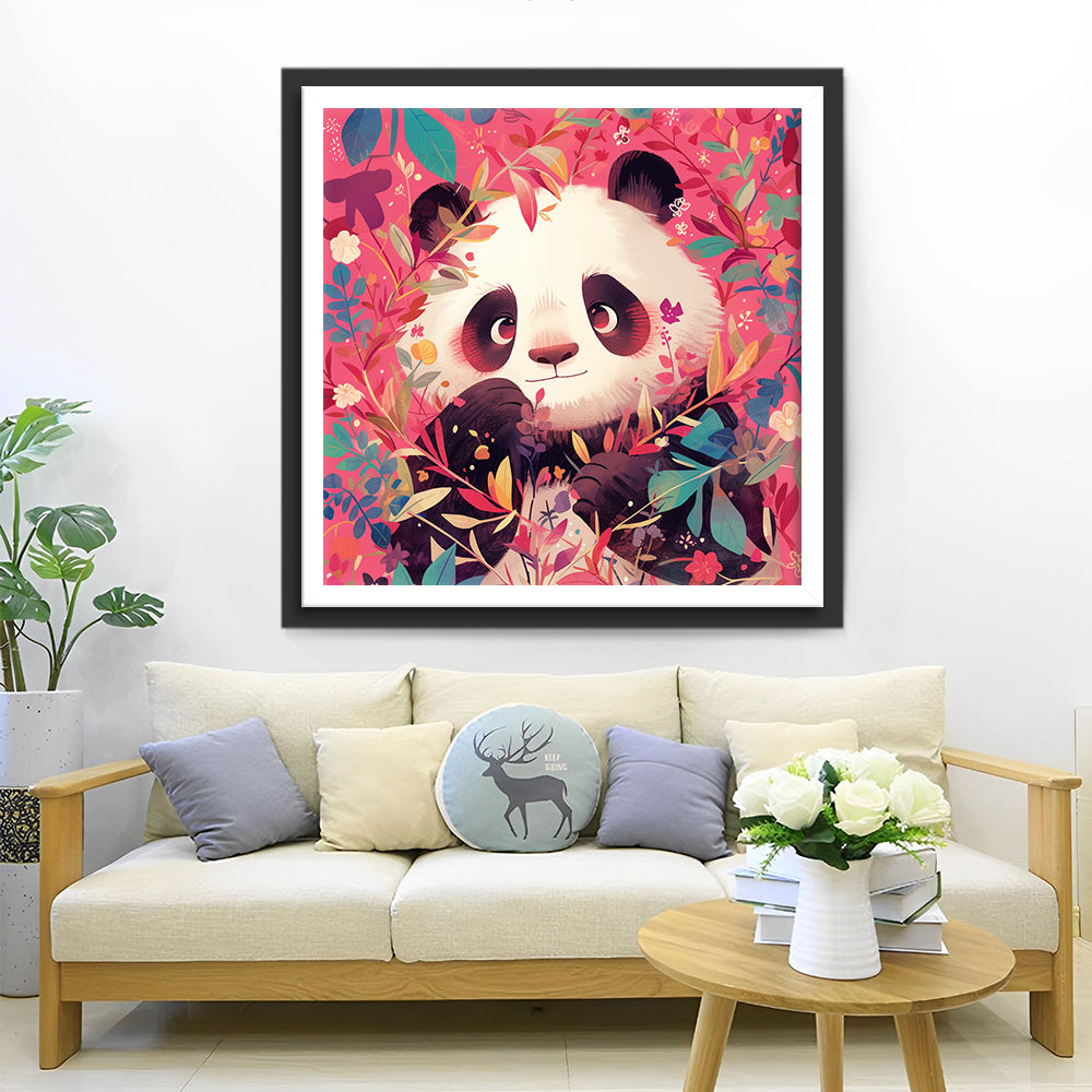 Panda sur Le Fond Rose Broderie Diamant