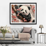 Panda sur un Arbre Fleuri Rose Broderie Diamant