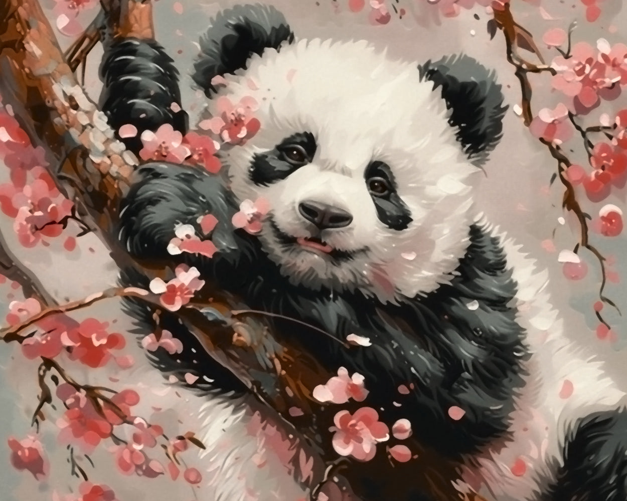 Panda sur un Arbre Fleuri Rose Broderie Diamant