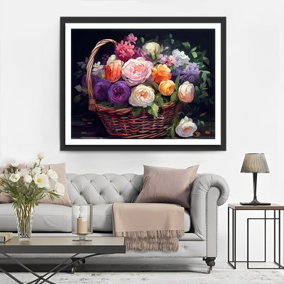 Panier de Roses Colorées Broderie Diamant