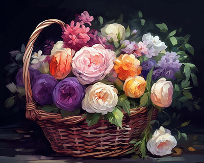 Panier de Roses Colorées Broderie Diamant