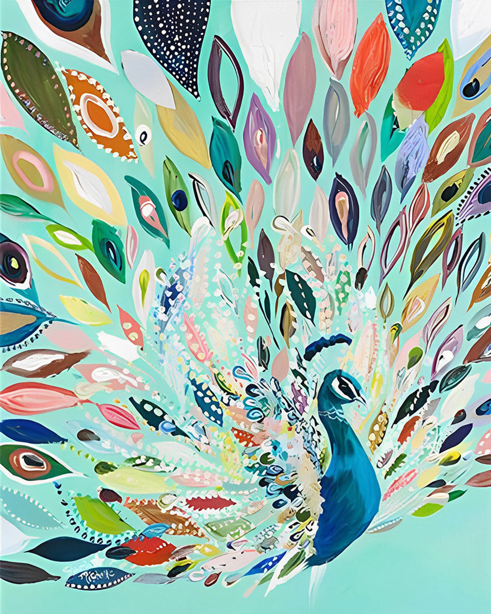 Paon Vert Abstrait Broderie Diamant