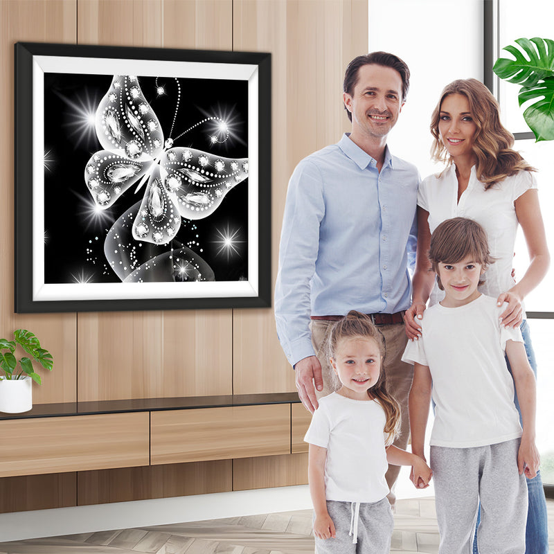 Papillon Blanc et Noir Broderie Diamant