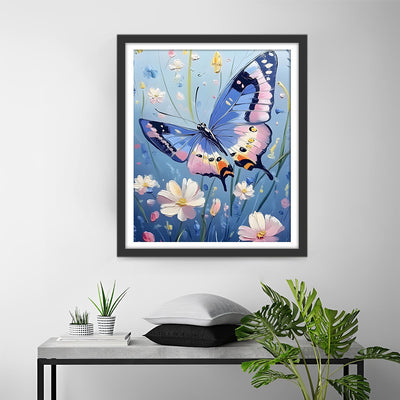 Papillon Bleu en Vol Broderie Diamant