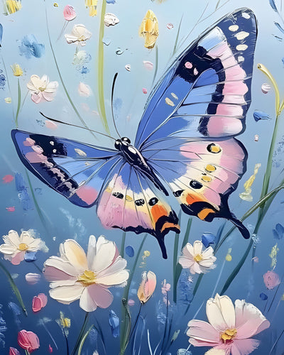 Papillon Bleu en Vol Broderie Diamant