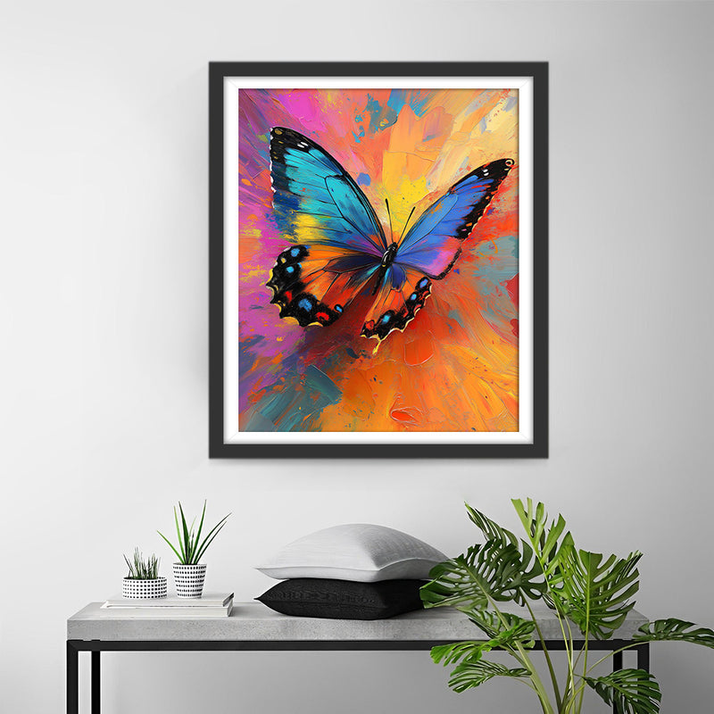 Papillon Coloré en Vol Broderie Diamant