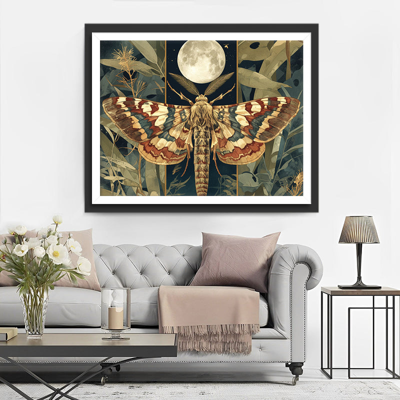 Papillon de Nuit en Vol et Pleine Lune Broderie Diamant