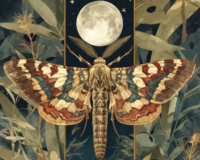 Papillon de Nuit en Vol et Pleine Lune Broderie Diamant