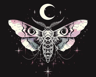 Papillon de Nuit et Lune Croissante Broderie Diamant