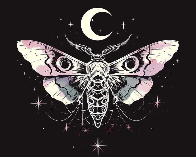 Papillon de Nuit et Lune Croissante Broderie Diamant