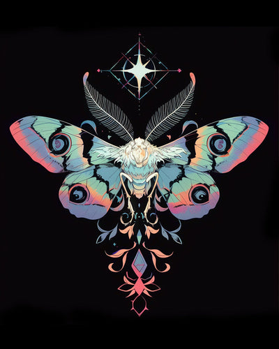 Papillon de Nuit Volant et Étoile Broderie Diamant