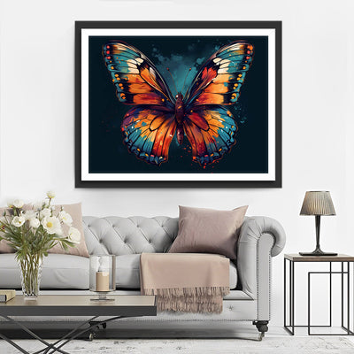 Papillon Vert et Orange dans le Noir Broderie Diamant