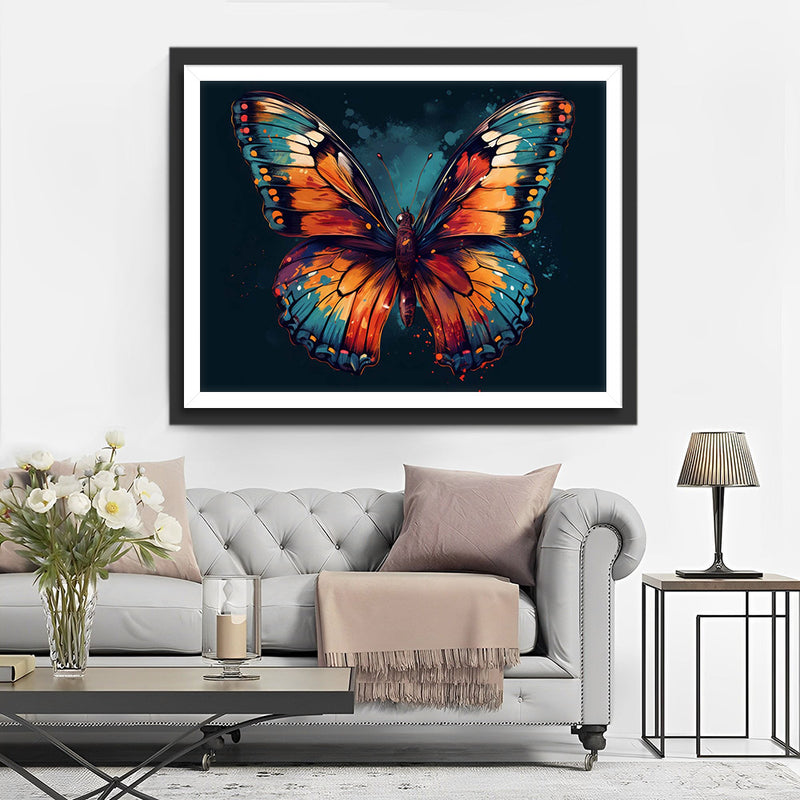 Papillon Vert et Orange dans le Noir Broderie Diamant