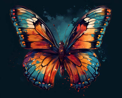 Papillon Vert et Orange dans le Noir Broderie Diamant