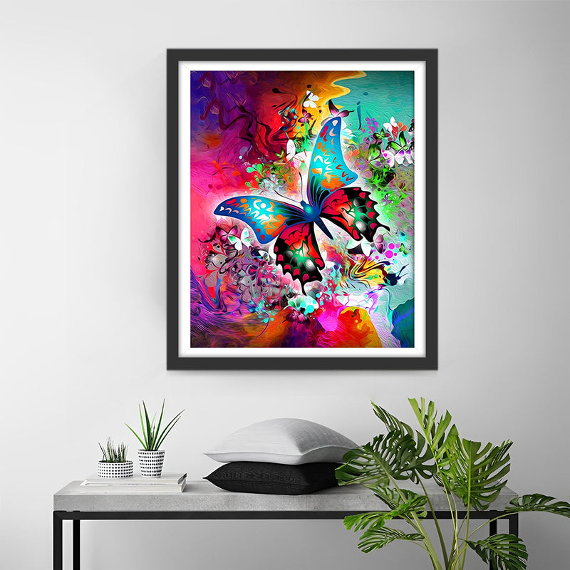 Papillon Vert sur Fond Rouge Broderie Diamant