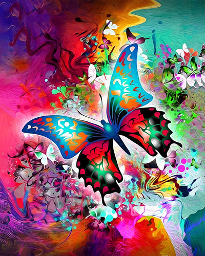 Papillon Vert sur Fond Rouge Broderie Diamant