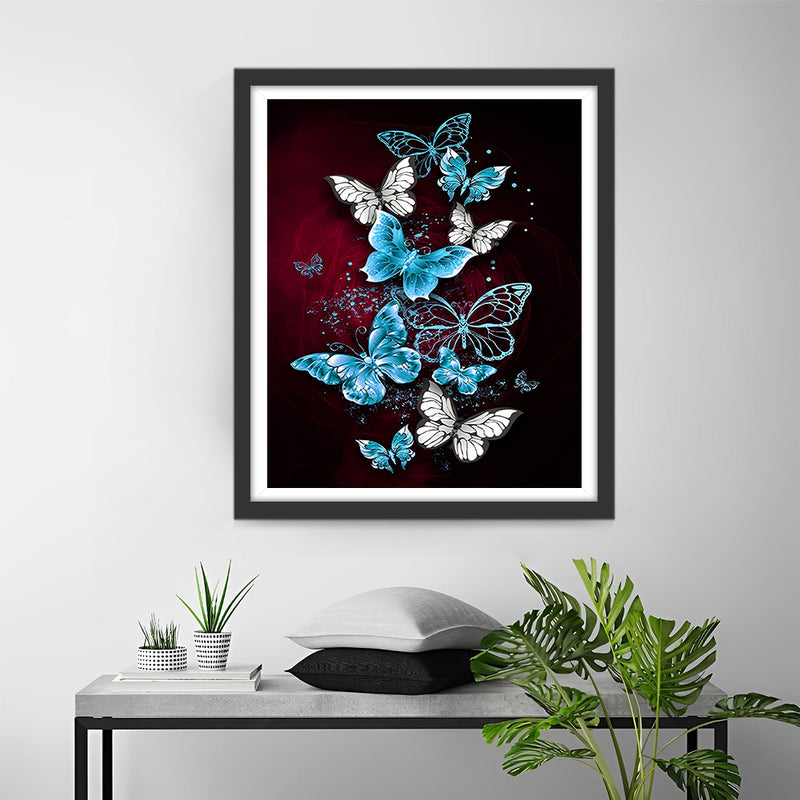 Papillons Bleus et Blancs Broderie Diamant