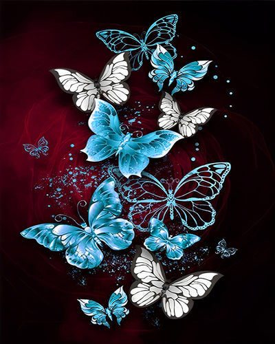 Papillons Bleus et Blancs Broderie Diamant
