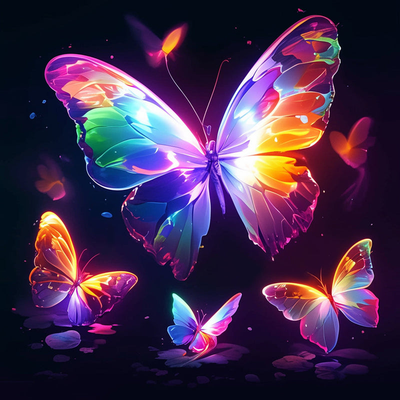 Papillons Brillants dans le Noir Broderie Diamant