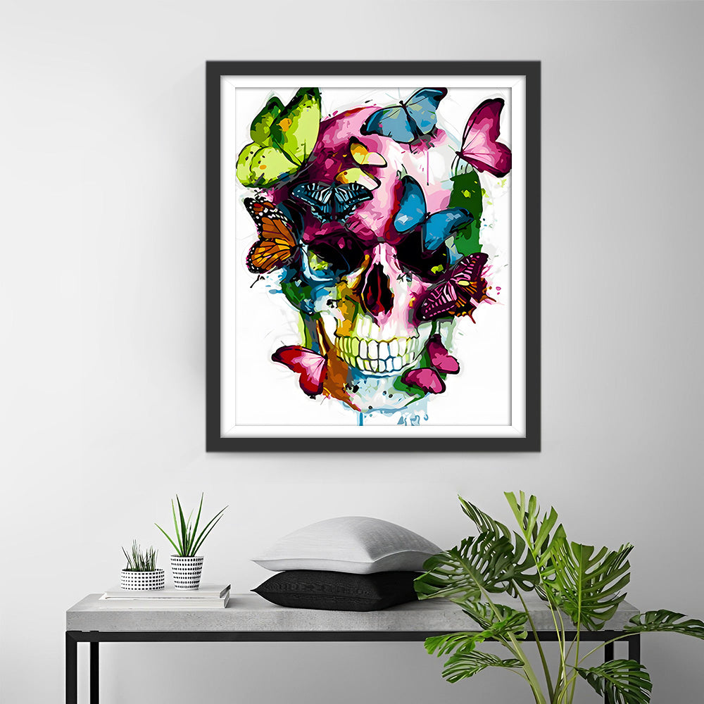 Papillons Colorés sur le Crâne Broderie Diamant