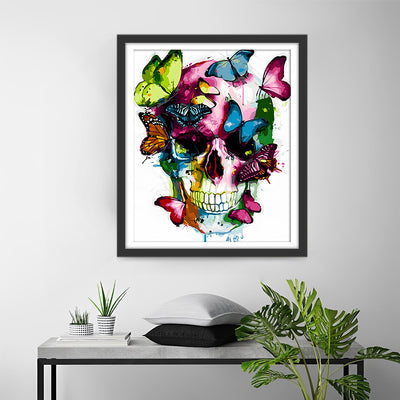Papillons Colorés sur le Crâne Broderie Diamant