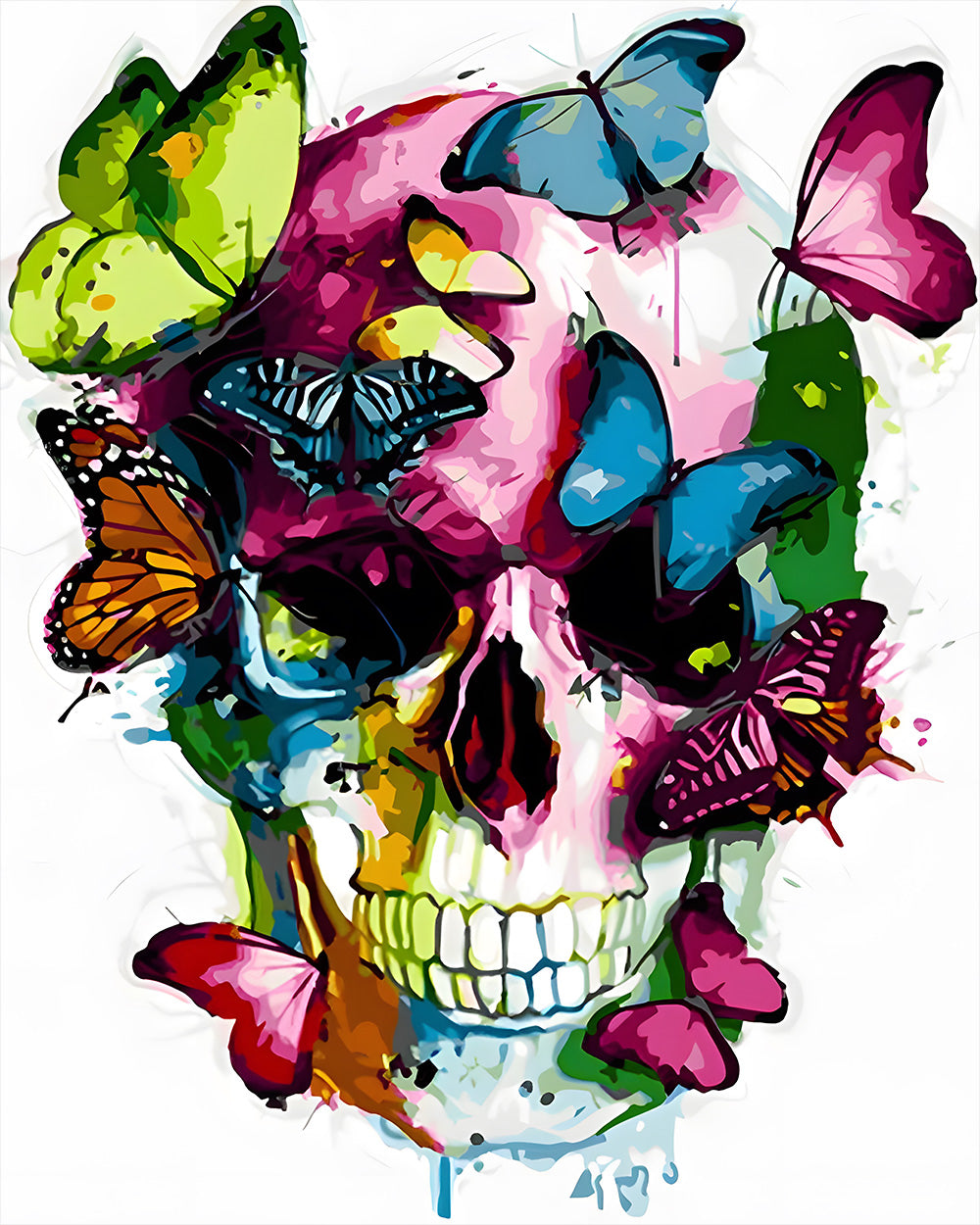 Papillons Colorés sur le Crâne Broderie Diamant
