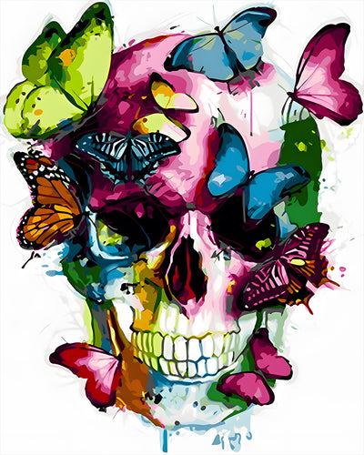 Papillons Colorés sur le Crâne Broderie Diamant