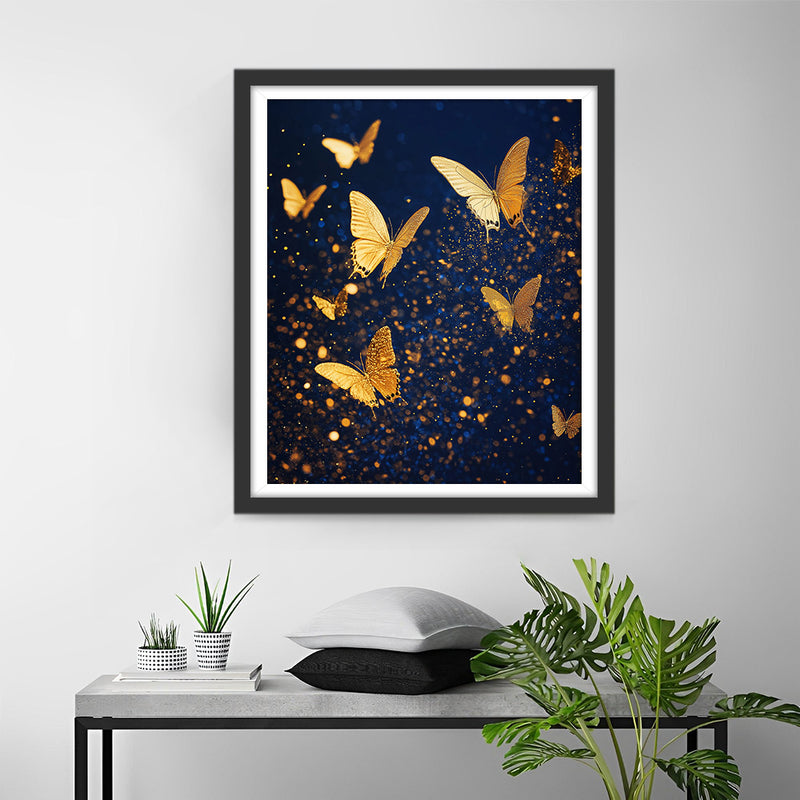 Papillons Dorés en Vol Broderie Diamant