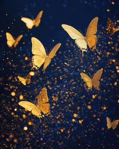 Papillons Dorés en Vol Broderie Diamant