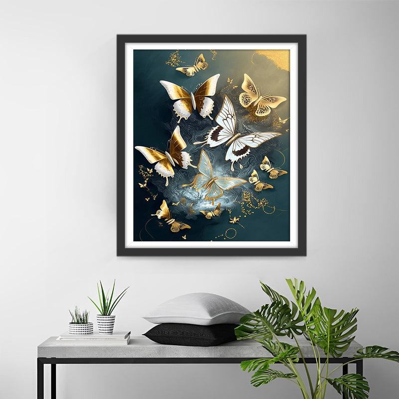 Papillons Dorés et Blancs Broderie Diamant